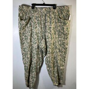 Womens Old Navy Linen‎ Blend Tropical Pants Pockets Green Tan 4X NWT